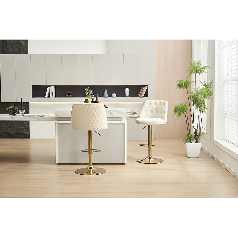 Barkrukken – Barstoelen – Keukenkrukken – Barkruk Set – Hoge Stoelen Beige – Verstelbare Zithoogte – Comfortabele Rugleuning en Voetensteun
