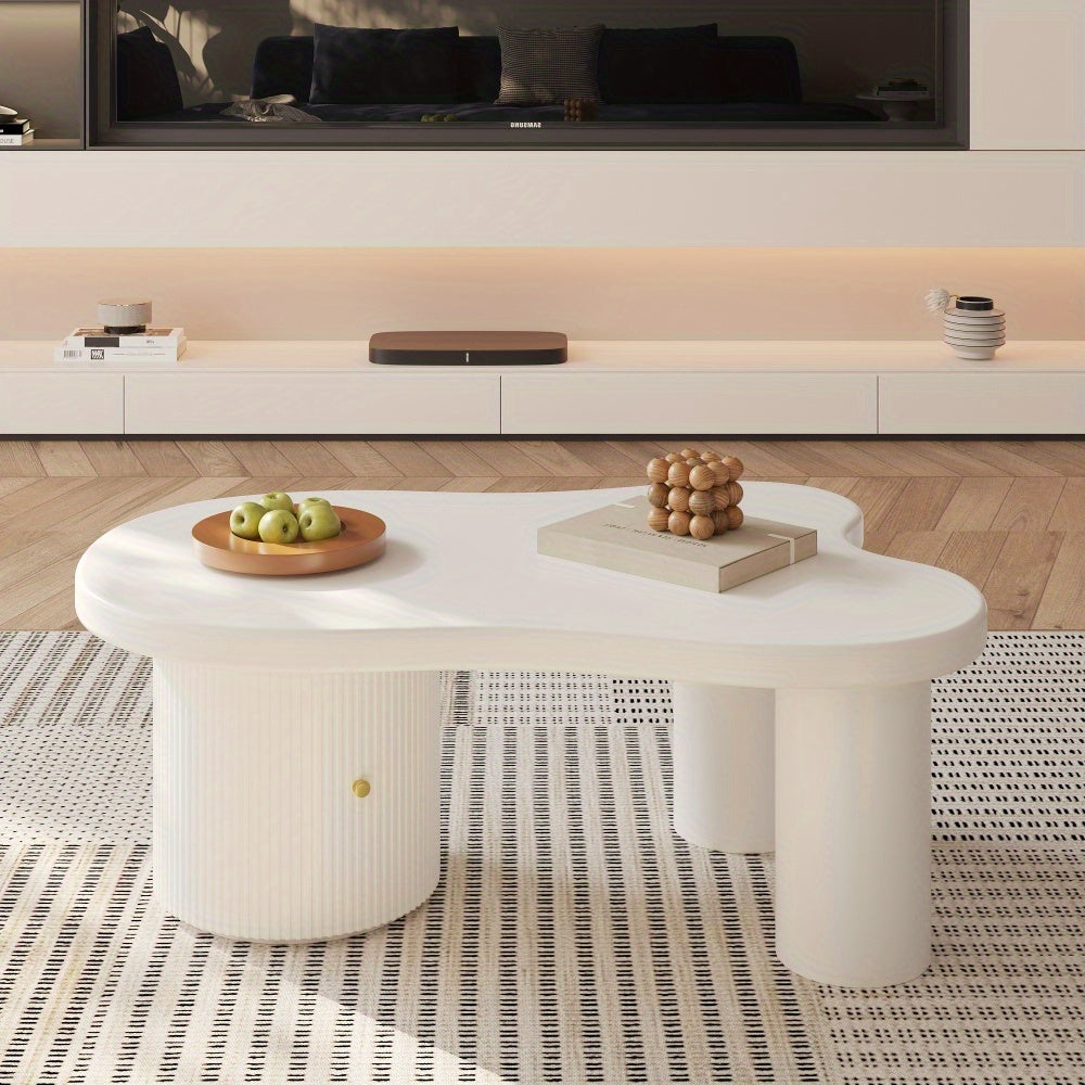 Salontafel – Koffietafel – Bijzettafel – Woonkamertafel – Opbergtafel – Wit – Modern Asymmetrisch Design – Inclusief Opbergruimte 100x60x37 cm