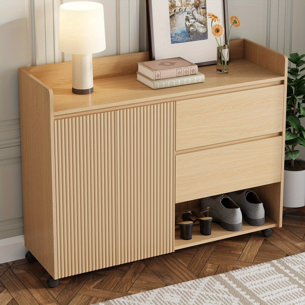 Modern Mobile Shoe Cabinet with Locking Wheels & Brakes - Heavy-Duty Rolling Suitable for Slippers, Sneakers, - Adjustable Shelves, Soft-Close Doors, Arched Frame - -Standing (No Wood, Space-Saving)