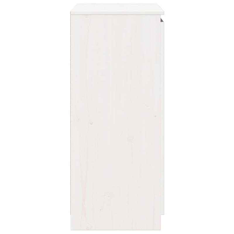 Modern White Solid Wood Pine Sideboard Cabinet with Lockable Doors & Adjustable Shelves - 60cm Wide Floor-Standing Storage Furniture, Fire-Resistant Hardwood Construction, Minimalist Design for Living Room, Hallway, Entryway