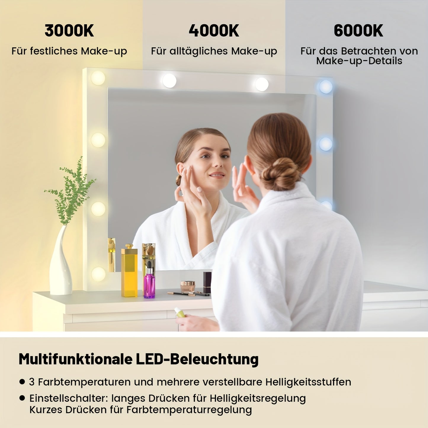 Kehot OYAJIA-GS03 Kaptafel met USB-Verlichting – 6 Laden & Planken, 68,5 cm Hoog – Wit, Moderne Make-up Tafel met 3,2+ Cubic Feet Opbergruimte