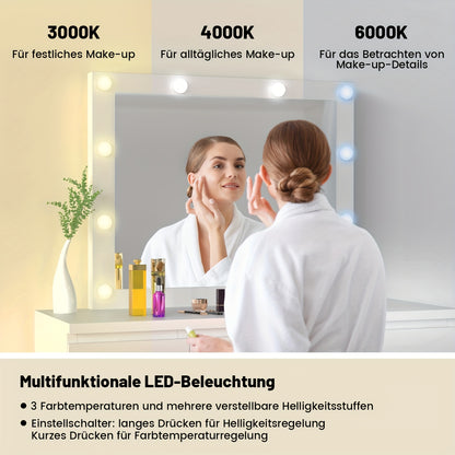 Kehot OYAJIA-GS03 Kaptafel met USB-Verlichting – 6 Laden & Planken, 68,5 cm Hoog – Wit, Moderne Make-up Tafel met 3,2+ Cubic Feet Opbergruimte