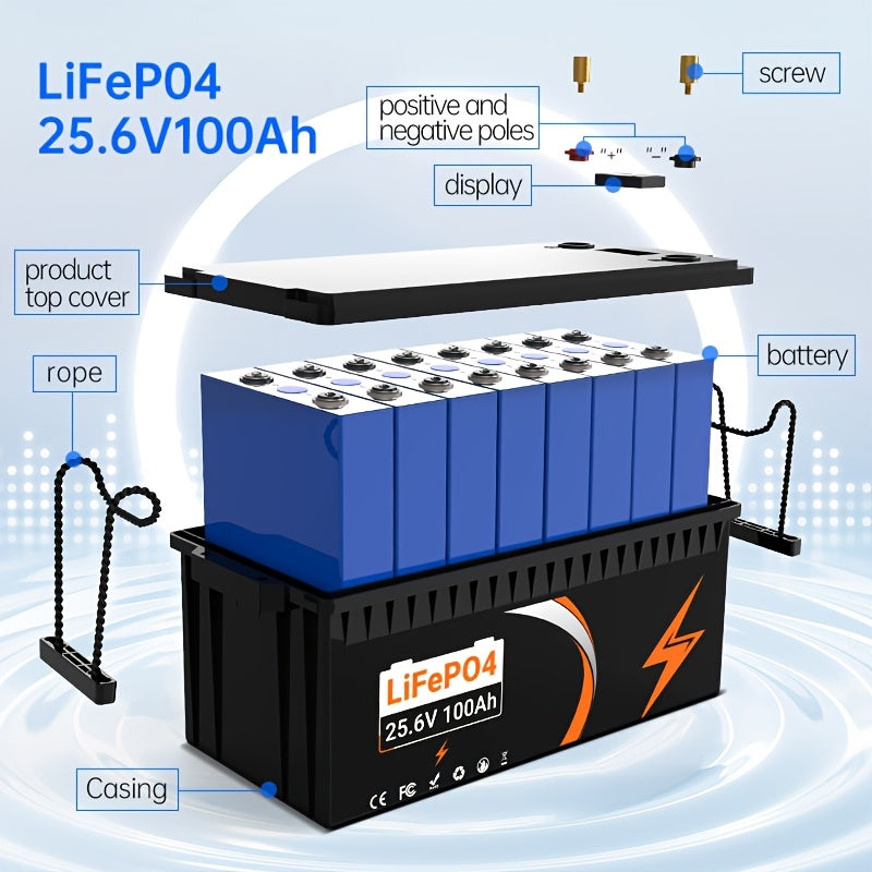 LiFePO4 Accu – Lithium Accu – Camper Accu – Energieopslag – 25.6V 100Ah – 800A Piekstroom – 10 Jaar Levensduur