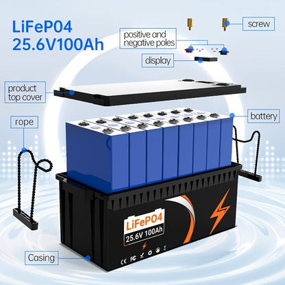 LiFePO4 Accu – Lithium Accu – Camper Accu – Energieopslag – 25.6V 100Ah – 800A Piekstroom – 10 Jaar Levensduur