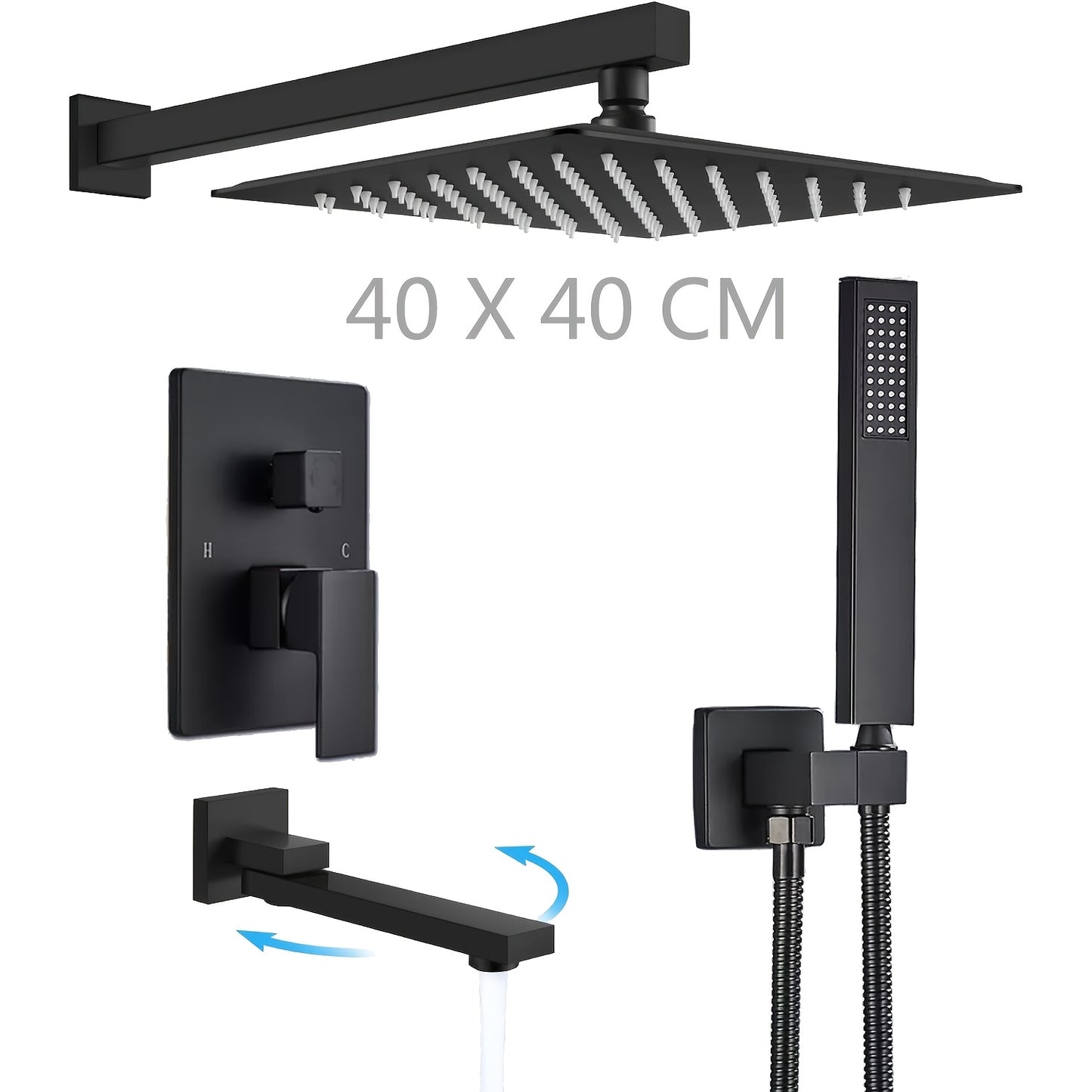 Douchesysteem Zwarte Douche Set Regendouche Handdouche Mengkraan Thermostaat – Matte Zwart – 40,64 cm Regendouche – Wandmontage – Zonder Elektriciteit – Onderhoudsvriendelijk