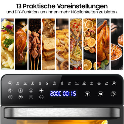 Airfryer – Heteluchtfriteuse – Luchtfriteuse – XXL Friteuse – Heteluchtoven – 15 Liter – 2200W Vermogen – 13 Multifunctioneel