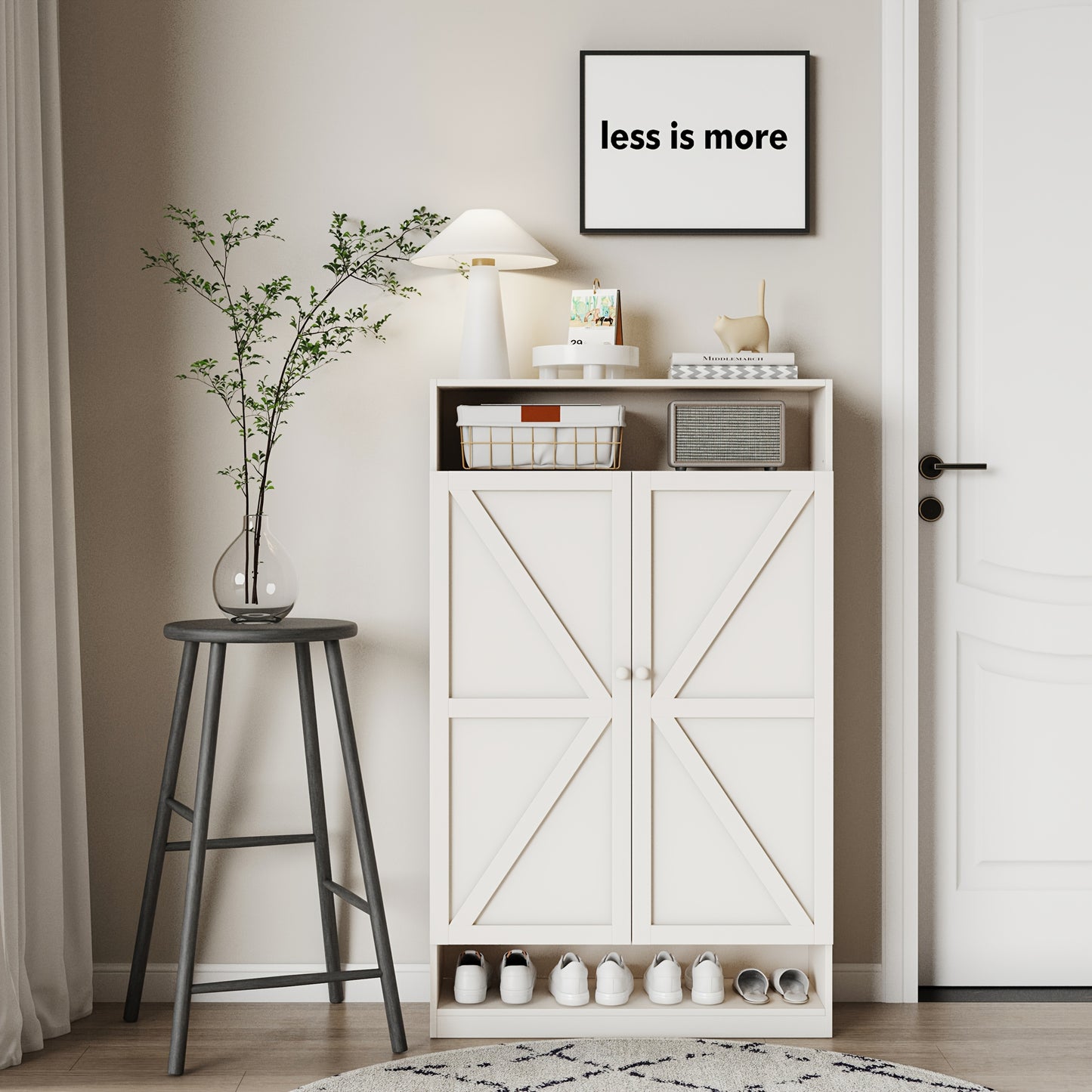 Double Door Multi-functional Shoe Cabinet, Large Storage Space, 8 Layers Of Partition Storage Cabinet
