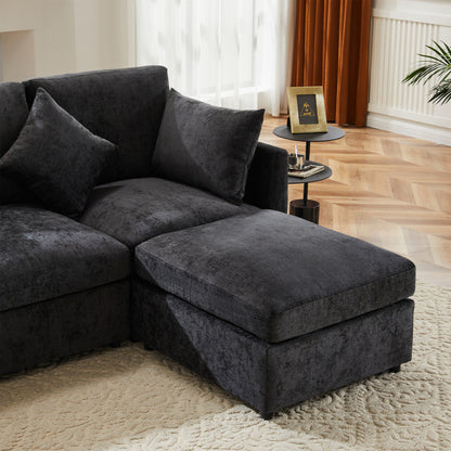 Hoekbank – Hoeksalon – L-Vormige Bank – Loungebank – Slaapbank – Chenille Stof – Met Losse Voetenbank – Stevig Metalen Frame – Geschikt Voor 3-4 Personen