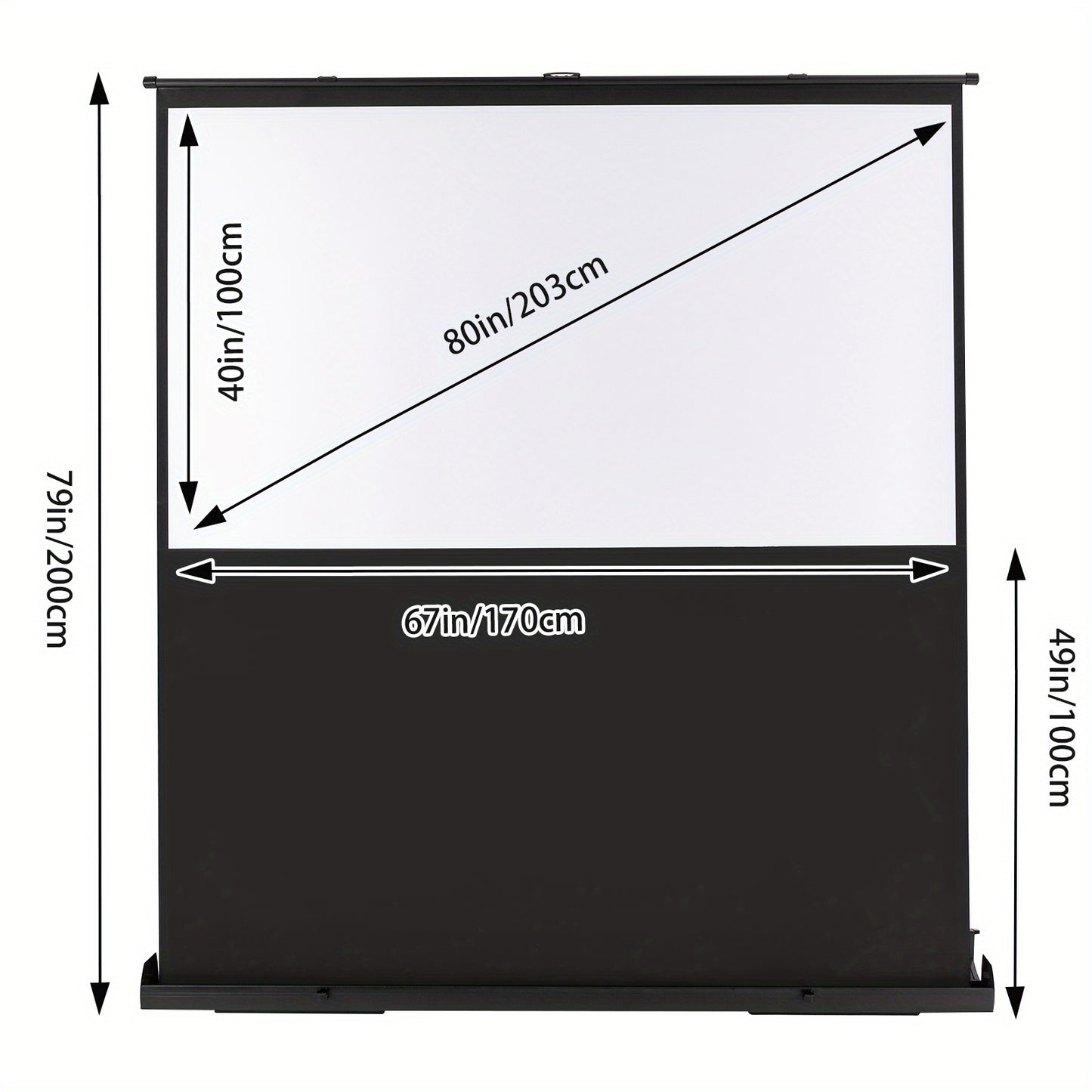 Projectiescherm – Draagbaar Scherm – Opvouwbaar Scherm – Presentatiescherm – Filmscherm – 80 Inch – Lichtgewicht Aluminium Frame – Stabiele Draaibare Voeten – Zwart