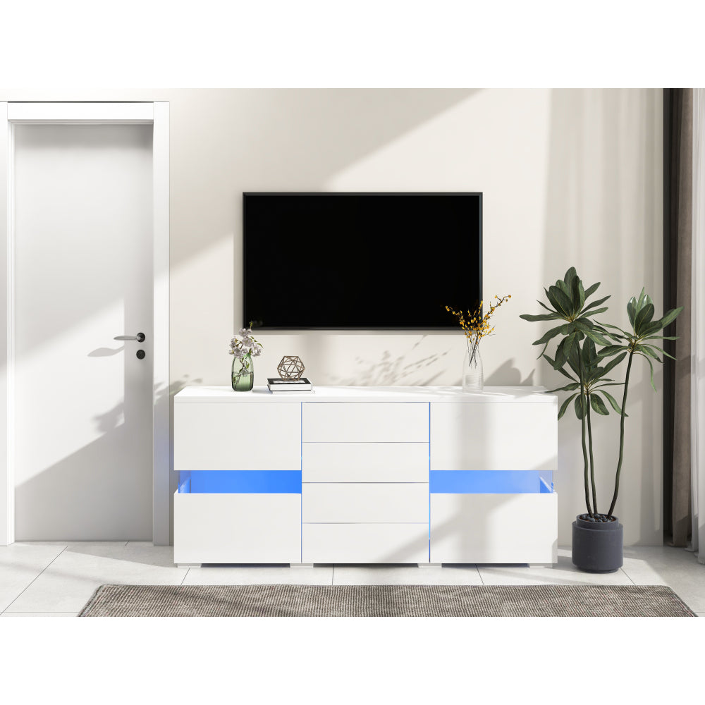 Sideboard – Buffetkast – Opbergkast – Kast – Dressoir – Modern Wit Met Blauwe Accenten – Ruime Opbergruimte – Stevige Constructie Zonder Elektriciteit
