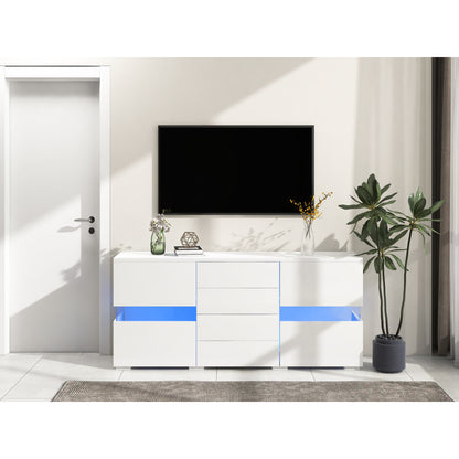 Sideboard – Buffetkast – Opbergkast – Kast – Dressoir – Modern Wit Met Blauwe Accenten – Ruime Opbergruimte – Stevige Constructie Zonder Elektriciteit