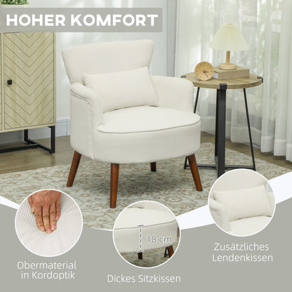 Fauteuil – Loungestoel – Relaxstoel – Zetel – Leunstoel – Crèmewit – Hoogwaardig Polyester – Houten Poten – Max. 120 kg