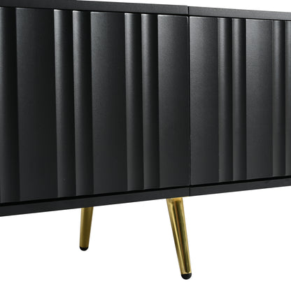 TV Lowboard – TV Meubel – TV Kast – TV Cabinet – Media Meubel – Modern Mat Zwart – 190x38x48 cm – Soft-Close Deuren – Goudkleurige Metalen Pootjes