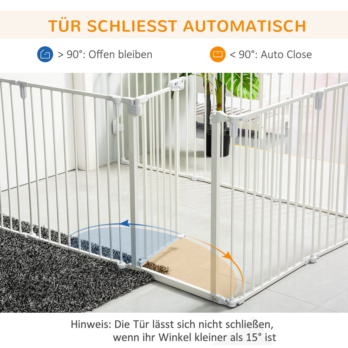 Hondenren – Puppyren – Hondenkennel – Hondenbench – Dierenren – Opvouwbaar – Met Deur – 8 Panelen 60x76 cm – Staal Wit – Automatisch Sluitende Deur
