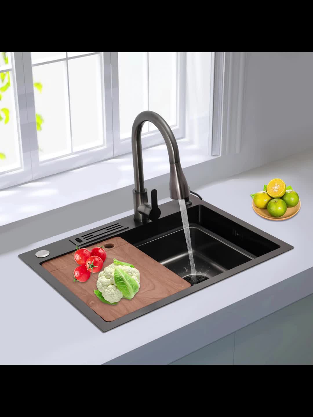 Sink set-60*45-Small waist pumping tap, stainless Steel Golden Rectangular Sink for Kitchens, Restaurants, Cafes, Bars, Hotels