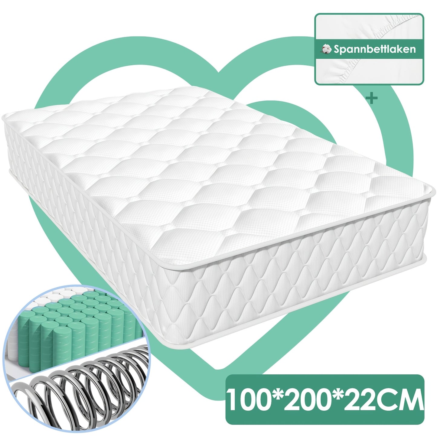 Gronfont Ergonomic 7-Zone Pocket Spring Mattress with Fitted Sheet - Single/Double//Queen Size (90x200/120x200/140x200/160x200cm), Medium Firm H3 Bed Suitable for Adults, & Spinal
