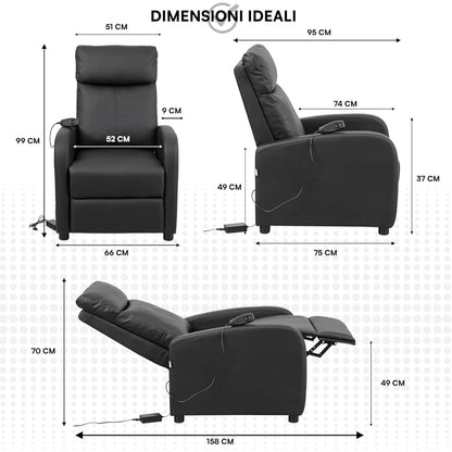 Relaxfauteuil – Relaxstoel – Elektrische Fauteuil – TV Stoel – Loungestoel – Elektrisch Verstelbaar – Met Voetsteun – Zwart Kunstleer – Compact 66x75x99 cm