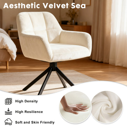 Eetkamerstoel – Stoel – Kuipstoel – Designstoel – Keukenstoel – Beige Velvet Bekleding – Comfortabel Memory Foam – Draaibaar Metalen Frame