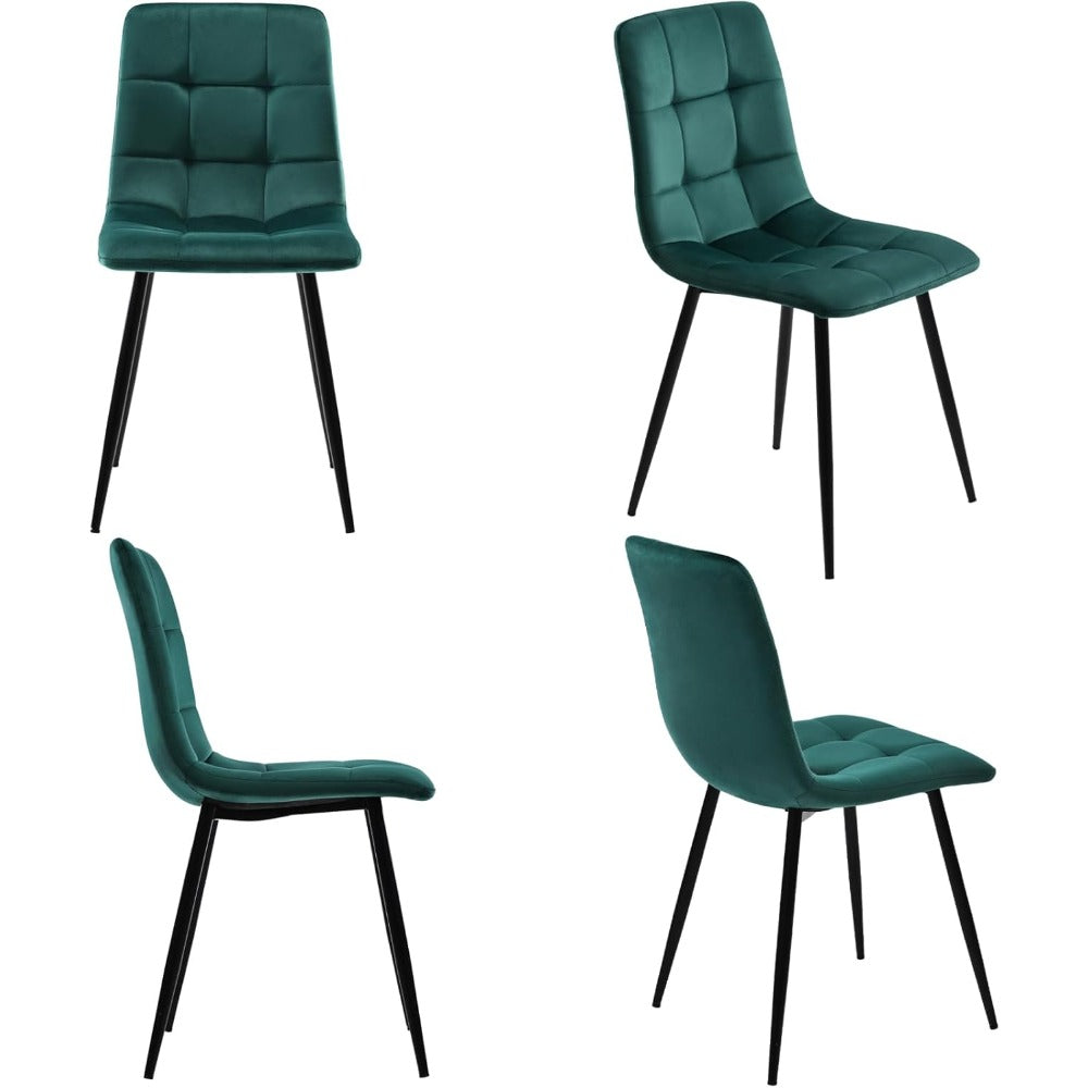 Eetkamerstoel – Dinerstoel – Keukenstoel – Stoel – Kuipstoel – Velvet Bekleding – Metalen Frame – Ergonomisch Comfort – Set Van 4 – Groen