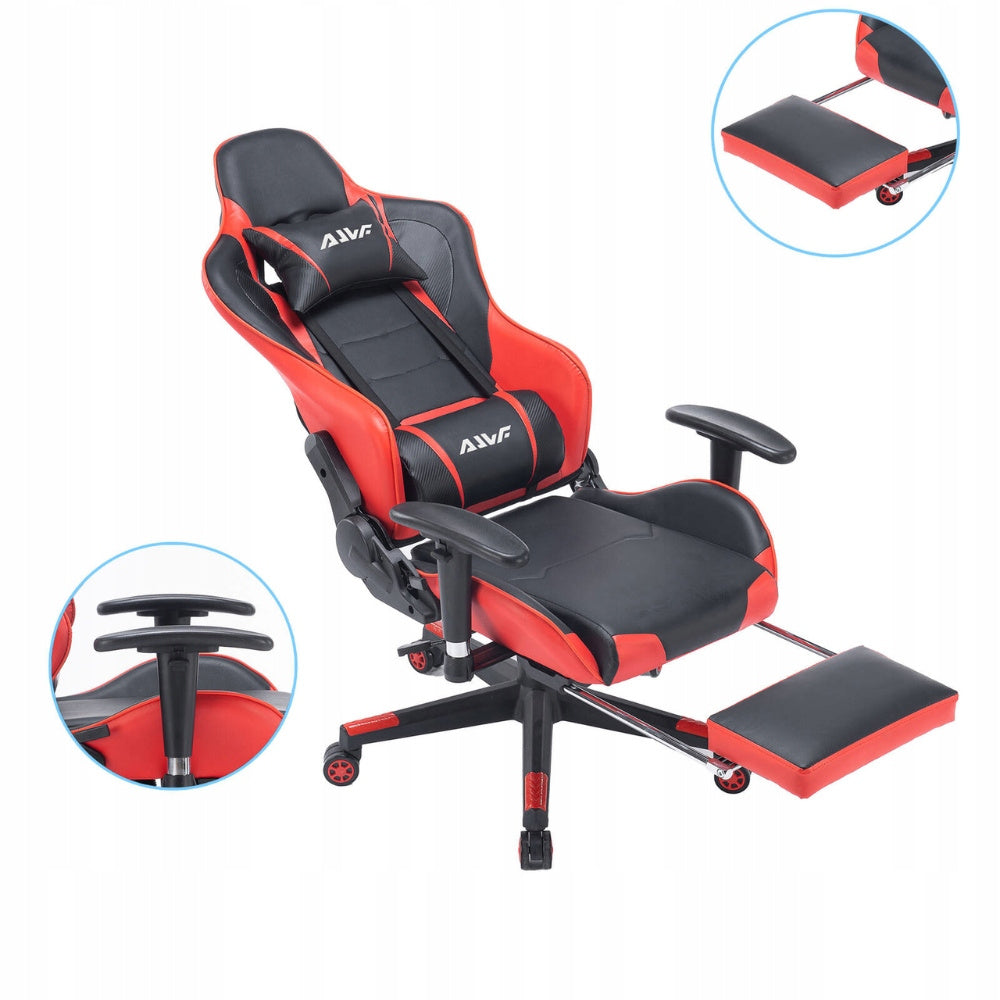 Gamingstoel – Bureaustoel – Gamestoel – Racestoel – Rood – Verstelbare Rugleuning – Uitschuifbare Voetensteun – Kunstleer met Memory Foam
