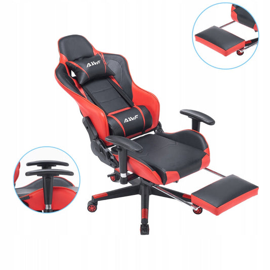 Gamingstoel – Bureaustoel – Gamestoel – Racestoel – Rood – Verstelbare Rugleuning – Uitschuifbare Voetensteun – Kunstleer met Memory Foam