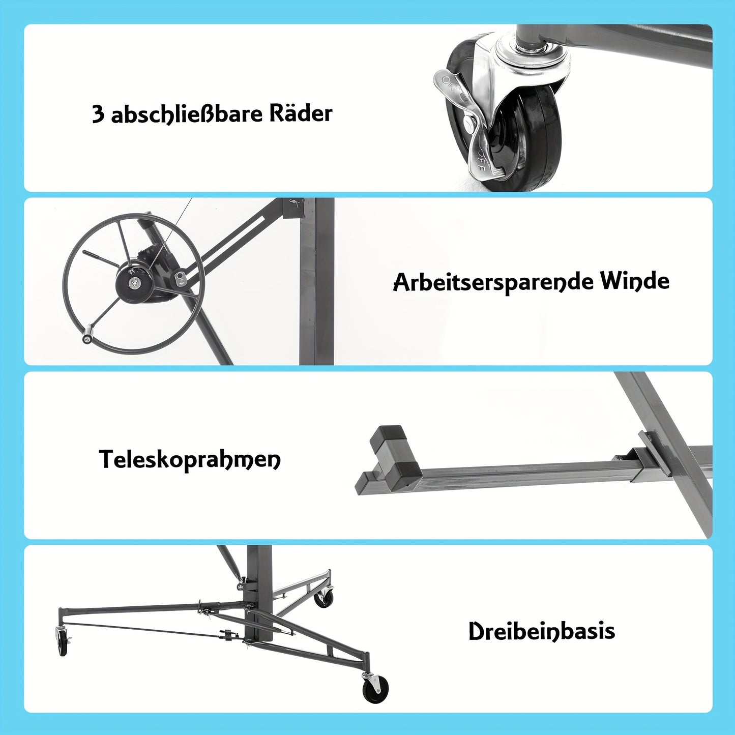 Panelenlift – Gipsplaatlift – Platenlift – Montagehulp – Plaatlift – Verstelbaar Tot 470 cm – Draagvermogen 68 kg – Inklapbaar – Kantelbaar 60°