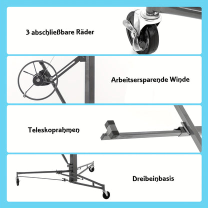 Panelenlift – Gipsplaatlift – Platenlift – Montagehulp – Plaatlift – Verstelbaar Tot 470 cm – Draagvermogen 68 kg – Inklapbaar – Kantelbaar 60°