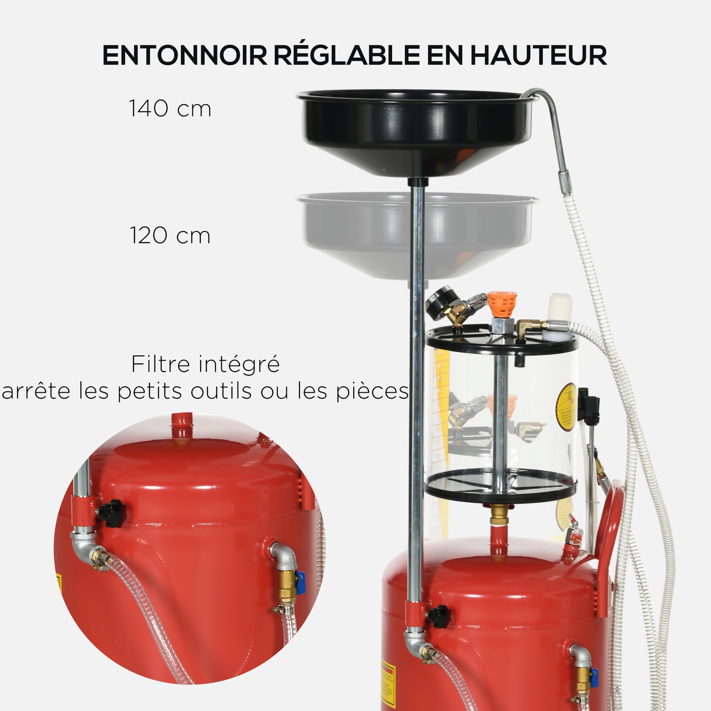 Oliedrainwagen – Olieopvangwagen – Olieafvoerwagen – Olieopvangbak – Oliecontainer – 80 Liter Capaciteit – Verstelbare Hoogte 120-140 cm