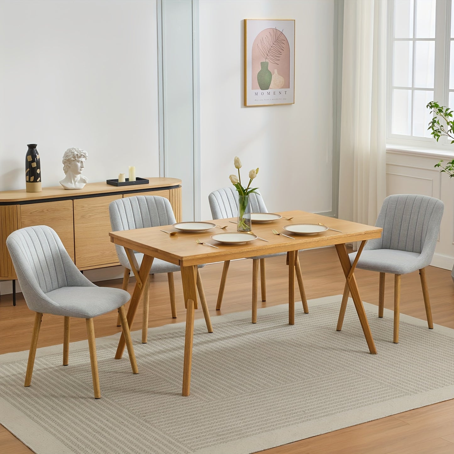 Eetkamerstoelen – Stoelen – Kuipstoelen – Keukenstoelen – Bureau Stoelen – Set van 2 Grijs – Polyester Bekleding – Houten Poten – Afmetingen 43x50x81 cm