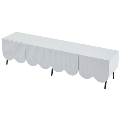 TV-Meubel – TV-Kast – Lowboard – Mediameubel – Dressoir – Modern Design – Soft-Close Deuren – Geschikt voor Tv’s Tot 80 Inch – Mat Wit Met Golvend Deurpatroon