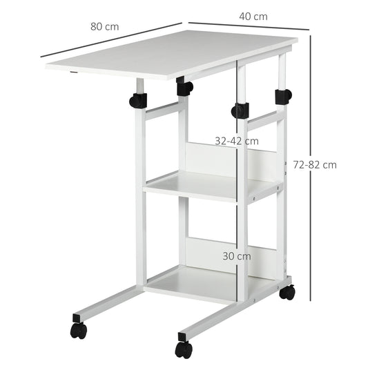 Zijtafeltje – Bijzettafel – Nachtkastje – Serveerwagen – Mobiel Tafeltje – Verstelbare Hoogte 72-82 cm – Metalen Frame Met 2 Opbergrekken