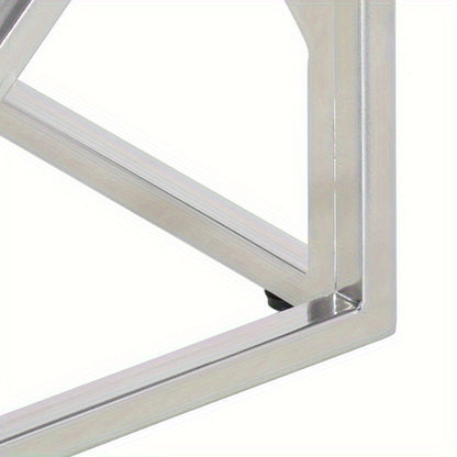Salontafel – Bijzettafel – Woonkamertafel – Koffietafel – Tafeltje – Roestvrijstaal Frame – Gehard Glas – Zilverkleurig – Stevig & Duurzaam – Compact Formaat