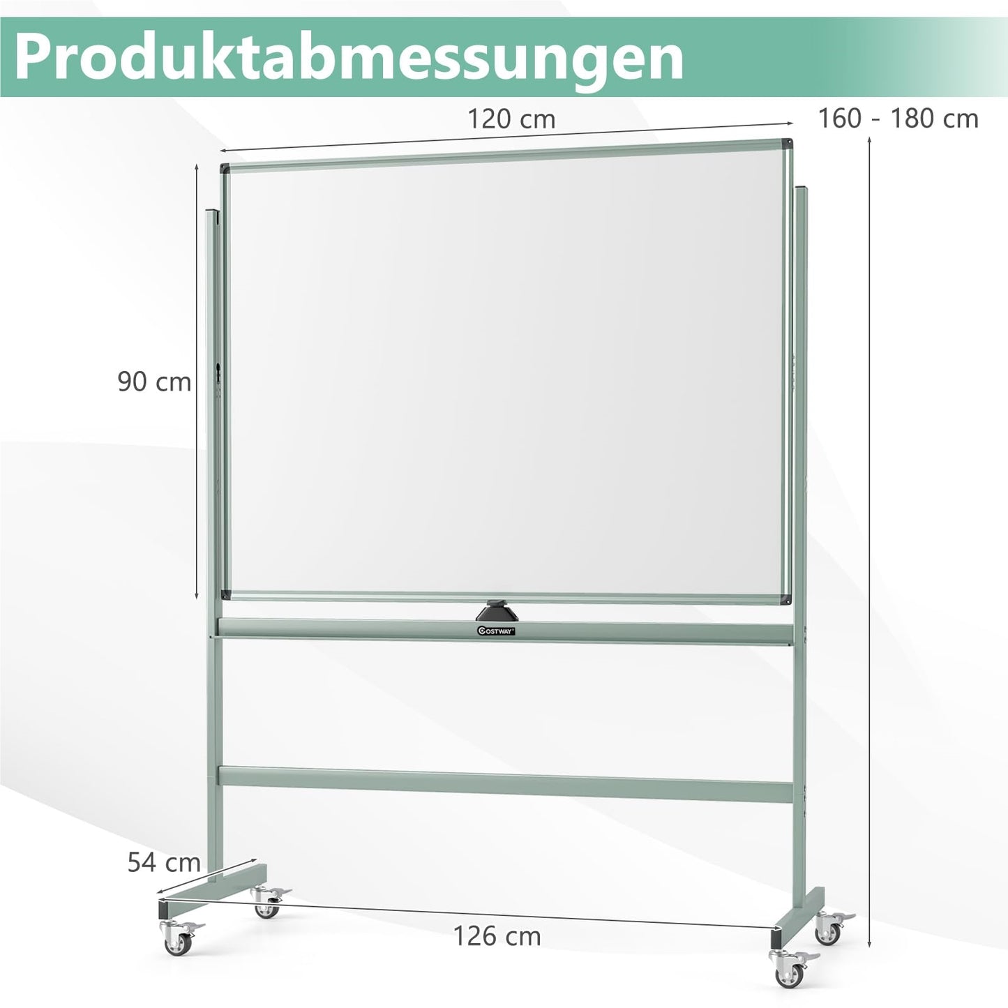 Dubbelzijdig Mobiel Whiteboard – Magnetisch Bord – Schrijfbord – Flipover – Rolwagen – Hoogte Verstelbaar – Inclusief Accessoires – 120 x 90 cm