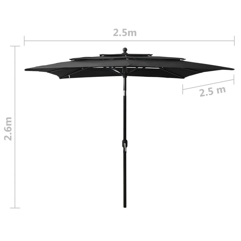 Heavy-Duty 3-Layer Solid Parasol with Aluminum Mast - 2.5x2.5m Large Rectangular Umbrella, UV-Resistant, Durable Steel Frame & Black Canopy for Poolside, Garden, Beach, Outdoor - Easy Setup & Portable Design, Classic Style, S