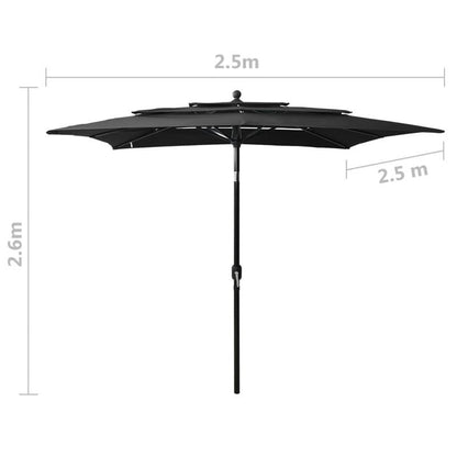 Heavy-Duty 3-Layer Solid Parasol with Aluminum Mast - 2.5x2.5m Large Rectangular Umbrella, UV-Resistant, Durable Steel Frame & Black Canopy for Poolside, Garden, Beach, Outdoor - Easy Setup & Portable Design, Classic Style, S