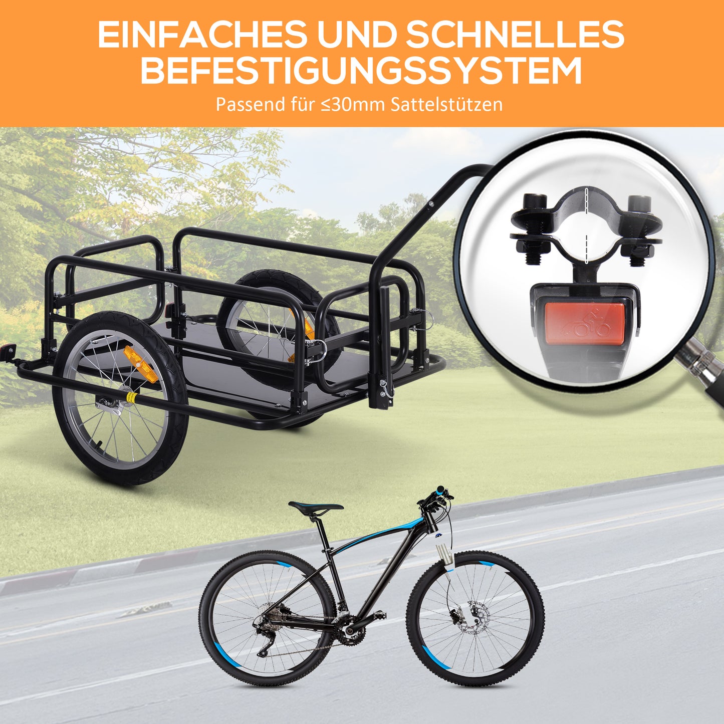 Bicycle Trailer Folding Cargo Trailer with Coupling, Coupler & Reflectors Transport Cart Up to 40 Kg Loadable, Transport Trailer Trailer for Camping, Shopping, Moving 155 X 71.5 X 77 Cm