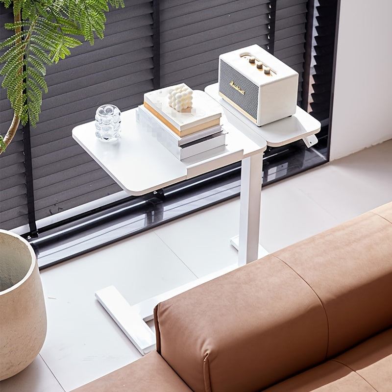 Verstelbare Bijzettafel – Laptoptafel – Sofa Tafeltje – Nachtkastje – Balkon Tafel – Kantelbaar Tafelblad – Verstelbare Hoogte 66-104 cm – Wit
