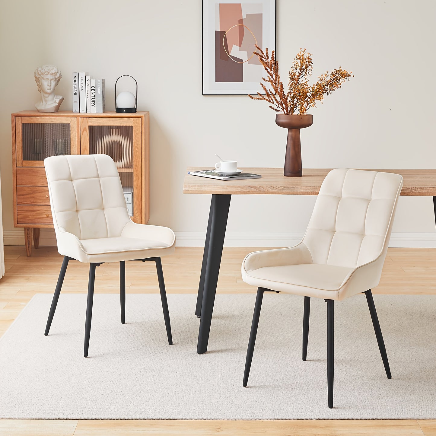 Velvet Stoelen – Eetkamerstoelen – Bureaustoelen – Vergaderstoelen – Wachtkamerstoelen – Set Van 2 Beige – Fluweelzachte Bekleding – Stevige Metalen Pooten