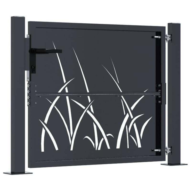 Tuinpoort – Sierhek – Hekwerk – Tuinafscheiding – Poort – Grasdesign – Staal – Antraciet – 105x80 cm – Onderhoudsarm – Duurzaam