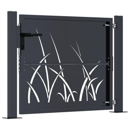 Tuinpoort – Sierhek – Hekwerk – Tuinafscheiding – Poort – Grasdesign – Staal – Antraciet – 105x80 cm – Onderhoudsarm – Duurzaam