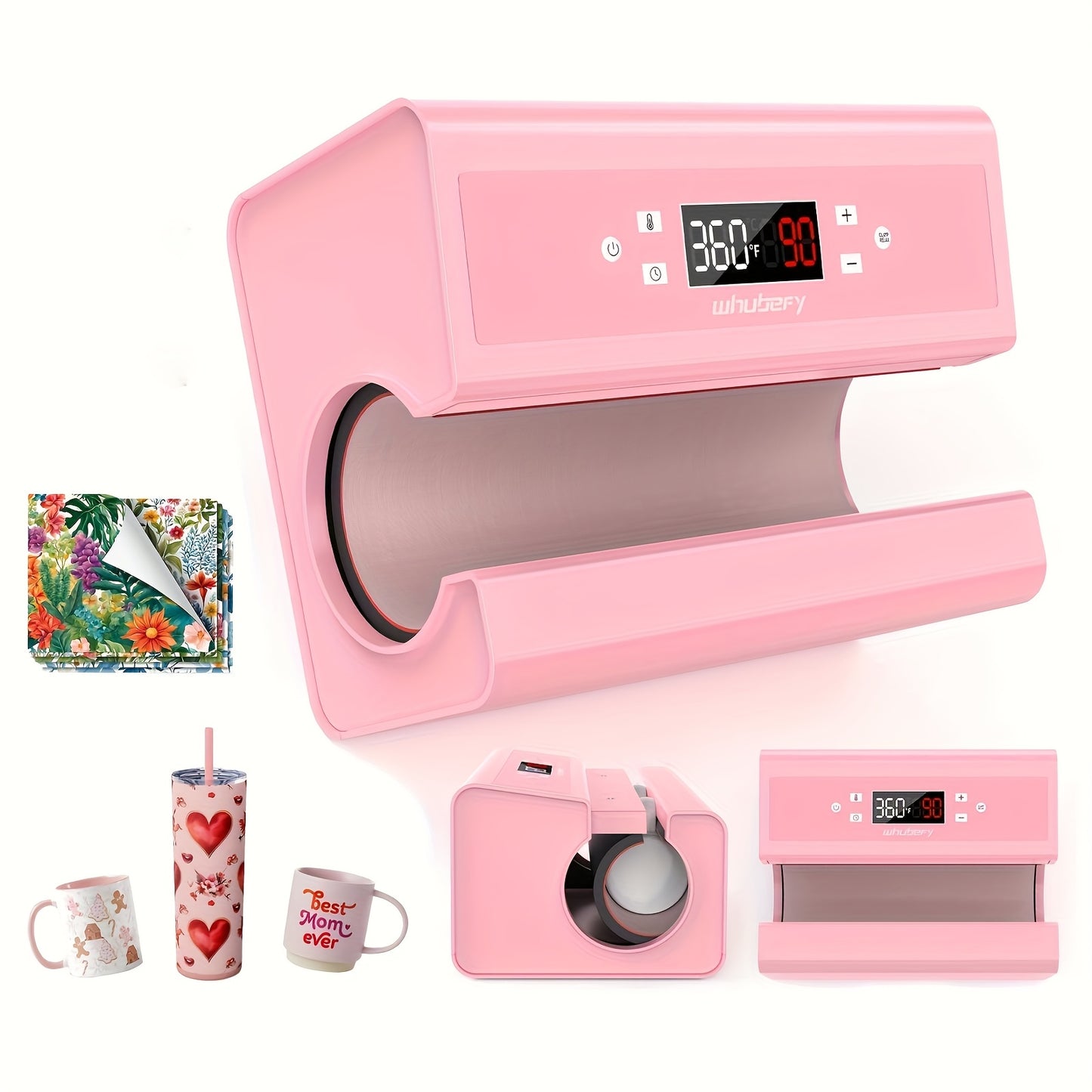 Automatische Beker Heat Press – Sublimatie Machine – Mok Drukpers – Tumbler Pers – Hitte Transfer Machine – 550W Snel Opwarmend – Voor 7,5-8,5 cm Bekers – Inclusief Sublimatievellen & Tape – Draagbaar & Gebruiksvriendelijk – Roze