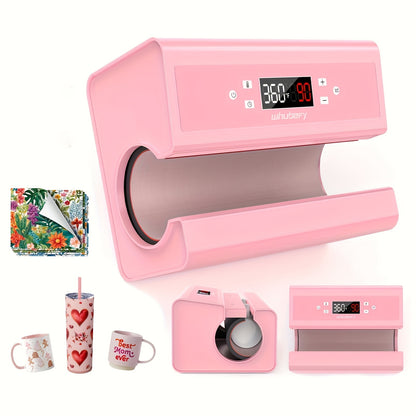 Automatische Beker Heat Press – Sublimatie Machine – Mok Drukpers – Tumbler Pers – Hitte Transfer Machine – 550W Snel Opwarmend – Voor 7,5-8,5 cm Bekers – Inclusief Sublimatievellen & Tape – Draagbaar & Gebruiksvriendelijk – Roze