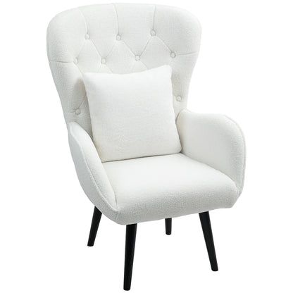 Fauteuil Gestoffeerd – Relaxfauteuil – Lounge Stoel – Leunstoel – Teddy Fauteuil – Wit – Diamond Quilting – Inclusief Sierkussen – 88x75x106 cm