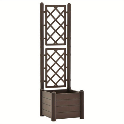 Garden Planter with Trellis 43x43x142cm PP Mocha Planter Box Outdoor, Standing Growing Bed Herb Raised Bed for Gardening, Vegetables, Flower, Backyard