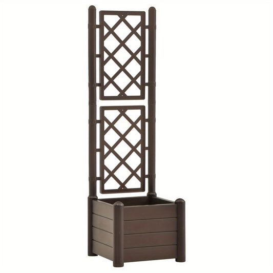 Garden Planter with Trellis 43x43x142cm PP Mocha Planter Box Outdoor, Standing Growing Bed Herb Raised Bed for Gardening, Vegetables, Flower, Backyard