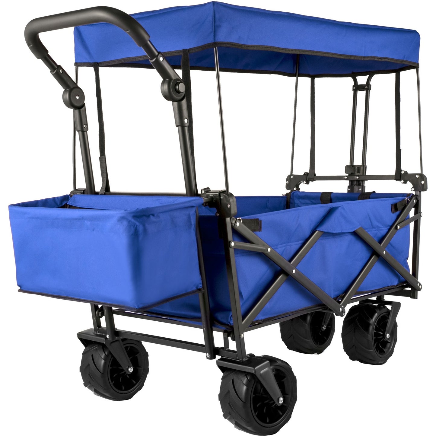 Bolderkar – Bolderwagen – Transportkar – Strandkar – Opvouwbare Kar – 85 cm Laadruimte – Staal Frame Met Afneembare Zonkap – 360° Draaibare Wielen