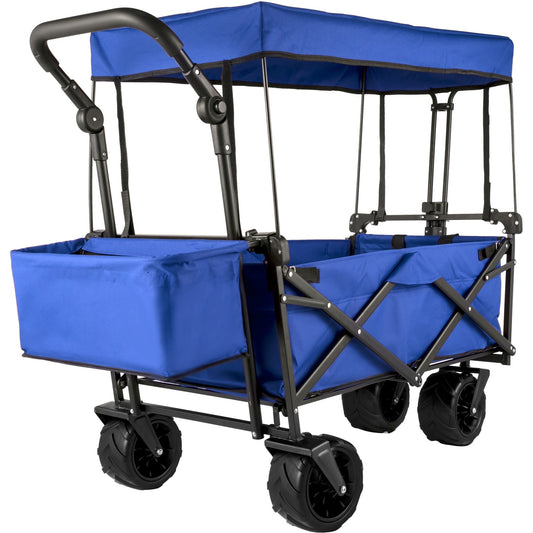 Bolderkar – Bolderwagen – Transportkar – Strandkar – Opvouwbare Kar – 85 cm Laadruimte – Staal Frame Met Afneembare Zonkap – 360° Draaibare Wielen