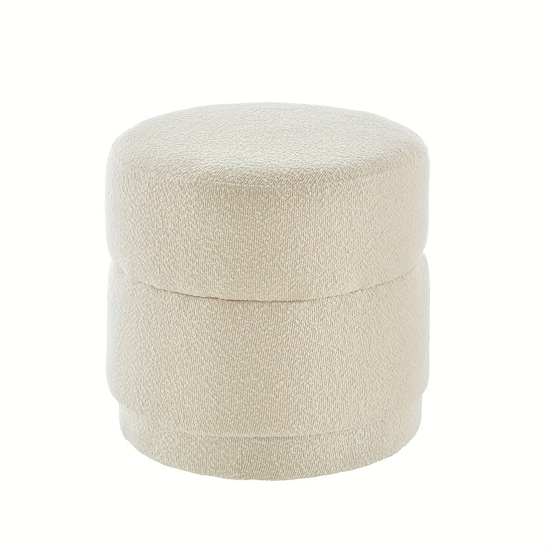 Poef – Opbergpoef – Opbergkruk – Zitzak – Voetenbankje – Ronde Opbergkruk Beige – Met Opbergruimte – Metaal & Zachte Bekleding – 45x45x46 cm – Direct Gebruiksklaar