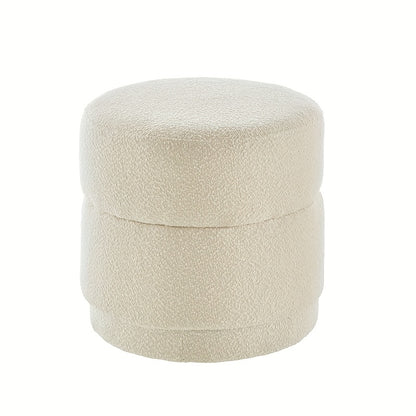 Poef – Opbergpoef – Opbergkruk – Zitzak – Voetenbankje – Ronde Opbergkruk Beige – Met Opbergruimte – Metaal & Zachte Bekleding – 45x45x46 cm – Direct Gebruiksklaar