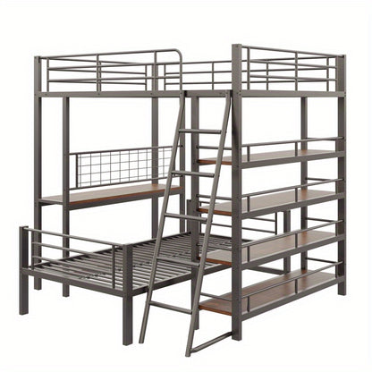 Hoogslaper – Stapelbed – Kinderbed – Eenpersoonsbed – Bed – Metalen Frame – 140x200 cm – Multifunctioneel – Met Opbergruimte – Zwart